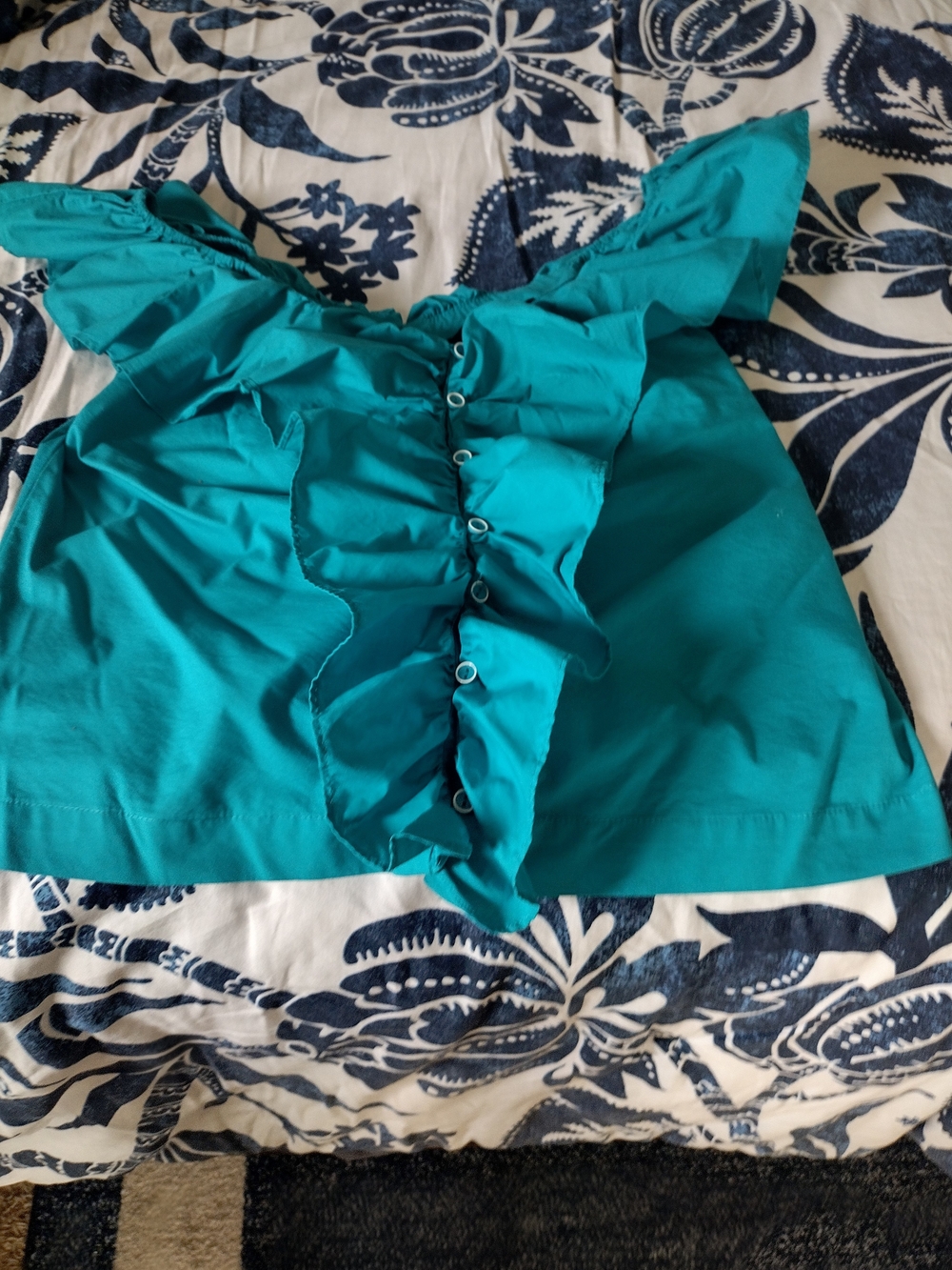 SHEIN Teal Ruffle Front Button Blouse